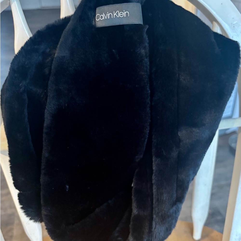 Calvin Klein Midnight Black Faux Fur Wrap